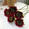 Decorative Flowers 3 Branch Sunflower Artificial Flower Real Touch Fake Plant For Home Garden Wedding Party Living Room DIY Floral