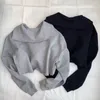 Kadın Hoodies Kısa Tasarım Kapüşonlu Kazak Kadınlar İçin Katı Uzun Kollu Mid Vericilik Baring Sevimli Genç Pullover Sonbahar