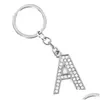 سلاسل المفاتيح Lanyards English Letters keykain 26 A Z Crystal Letter Keyring Key Rings Holders Bag Belet Charm Chain Mashion Jewelry Gi Dhcbb