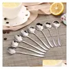 Spoons 8 Pcs/Set Vintage Stainless Steel Spoon Flower Shaped Coffee Tea Stiring Ice Cream Cake Dessert Tableware Sn4296 Drop Deliver Dhcw2