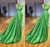 Robes de soirée vert robe de bal formelle une ligne nouveau personnalisé grande taille à lacets fermeture éclair col haut sans manches Satin pli