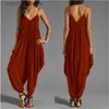 Women's Jumpsuits Rompers Women Casual Sleeveless Jumpsuits Summer Deep V-Neck One-piece Solid Long Rompers Casual Plus Size Loose Long Pants Playsuits L230921