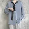 Camicie eleganti da uomo Camicie nere a maniche lunghe da uomo Camicette comode coreane Camicia monopetto allentata casual con cravatta L230921