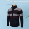 Herentruien Winter Heren Top Modieuze Gestreepte Gebreide Jas Warme Slim Fit Trui Met Opstaande Kraag Ritssluiting Voor Buitensporten