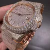 Popular Men's Iced Diamonds Watches Big Diamond Bezel Watch Rose Gold Diamond Face Full Diamond Strap Automatic Mechanical Wristwatch