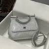 Mulheres Bolsa Lagarto Bolsas De Couro Genuíno Completa Diamante Decoração Crossbody Bag Designer Flap Messenger Bolsa Prata Hardware Fivela 10A Top Quality