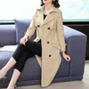 Damen Trenchcoats 2023 Herbst und Winter Khaki Windjacke Damenmode Revers Temperament war dünn im langen Abschnitt Ein Wortmantel fe 230920