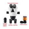 KE-308 7X-45Xズーム拡大ステレオ3分眼顕微鏡HDMIカメラ付き3分眼顕微鏡産業用PCB修復用の頑丈な56レッドリングライトリモートコントロール用
