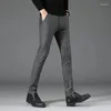 Men's Pants Casual For Brand Clothing Business Stretch Slim Plaid Fashion Korean Classic Black Blue Trousers Male