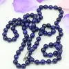 Chains Long Chain Necklace Natural Lapis Lazuli Stone 8mm Round Beads Fashion Statement Women Weddings Gift Jewelry 32inch