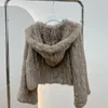 Women's Fur Faux Fur Real Rabbit Fur Hooded Coat Long Sleeve Women Casual Loose Knitted Genuine Fur Jacket With Hood Female Natural Fur Outwear 230921