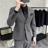 Men's Suits 3 Pieces Suit Set For Wedding 2023 Blazer Pants Sets Classic Plaid Slim Fit Prom Dresses Marriage Gray Costumes