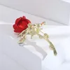 Brooches Enamel Red Rose Flower Rhinestone Tulip Floral Brooch For Women Elegant Bouquet Collar Pins Wedding Party Badge Jewelry