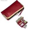 Money Clips 2023 Genuine Leather Long Wallet Women's Purse Ladies Clutch Bag Credit Card Holder Wallet with Kiss Lock and Zipper Coin Pocket Q230921