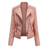 QNPQYX – veste en cuir PU pour femme, veste à la mode, col rabattu, fausse veste de luxe, noir, rose, rouge, manteau de motard