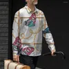Men's Casual Shirts Mens Butterfly Printed Long Sleeve Shirt Band Collar Button Down Party T Dress Up