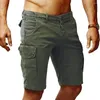 Män shorts bomull män avslappnad fast färgfickor knapp zip multi strandbyxor