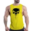 Camisetas sin mangas para hombres Four Seasons Fitness al aire libre para hombres adultos O-Collar Chaleco Scary Skull Pattern 2d Impreso Transpirable Elegante Camisa sin mangas