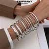 Link Bracelets Enthic Alloy Bracelet Retro Set Female Golden Glossy Hand Chain Bangle Jewelry 10pcs/Set Pulsera Magnetica Mujer