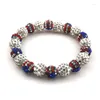 Strand US National Flag Bracelet Rhinestone Disco Ball Beaded Stretchy Bracelets 5pcs/Lot