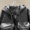 Women's Leather Women Zipper Drawstring Short Hooded Genuine Coat Autumn Winter Vintage Motorcycle Jacket Real Sheepskin TF3779