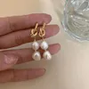 Dangle & Chandelier Peri'sBox 2 Natural Pearls Link Drop Earring Knotted Hollow Baroque Pearl Hanging Earrings Elegant Trendy308z