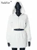 Duas peças vestido nadafair mulheres outono hoodie conjuntos 2 mini sweatsuits zíper manga longa colheita tops jaquetas casuais pele branca quente 230920
