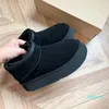 Mini bottes de neige à plateforme pour femmes, chaussures chaudes en fourrure australienne, en cuir marron