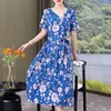 Casual Dresses Summer Women V-Neck Print Vintage Kort ärm Damkläder 2023 Kvinnkläder sundresses