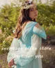 فساتين الحفلات sevintage Baby Blue Butterfly Tulle Porm Lace Severiques Long Sleeves Pleat