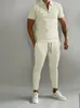 Mäns spårsräder Solid Color Suit Summer Casual Short Sleeve Polo Shirt Calf Pants For Men Streetwear Male Tracksuit 2 Piece Set 230921