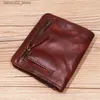 Money Clips Genuine Leather Wallet For Women Men Vintage Short Slim Small Bifold Women's Purse Card Holder With Zipper Coin Pocket ID Window Q230921