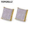 TOPGRILLZ Hip Hop Men's Bling Jewelry Earring Gold Color Iced Out Micro Pave Cubic Zircon Lab D Stud Earrings With Screw Back211V