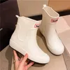 Rain Boots Fashion Solid Rain Boots Men Rubber Casual Ankle Bootie Non Skid Wading Shoes Women's Warm Liner Rainy Shoes For Walking Street 230920