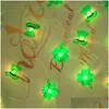 LED -strängar Irish Festival String Lights St. Patricks Day Shamrock Hat Dekorativ lätt koppartråd Lantern Drop Leverans Lighting Ho Otco7