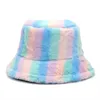 Cappelli a tesa larga Autunno Inverno Pelliccia sintetica Arcobaleno a strisce da donna Secchio spesso caldo Lady Fluffy Panama Velluto esterno Pescatore 230916