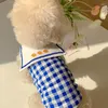 犬のアパレル格子夏のペット犬服ネイビーラペルシャツダックパターン子犬のための小さなTシャツチワワヨークシャーペロ