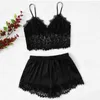 Women's Sleepwear 2Pcs/Set Women Sling Backless See-through Vest Lace Trim Shorts Set Homewear