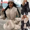 Womens Fur Faux Fur Mulheres Moda PU Couro Gravata Cinto Cintura MidLength Casacos Bolsos Laterais Jaquetas Elegantes Sólidas Faux Fur Jacket Feminino Sobretudo 230920