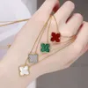 Designer Fashion Vacs High Version Fanjia Four Leaf Grass Necklace Female Double Sided Lucky Grass Pendant Red Jade Medal Rose Gold Lock Bone Chain Goods