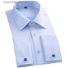 Camisas masculinas M ~ 6XL Camisa masculina com punho francês, camisa branca de manga comprida, botões formais de negócios, camisas masculinas com ajuste regular, camisa com abotoaduras L230921