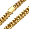 6-14mm Hip Hop Stainless Steel Miami Cuban Link Chain Bibcock Clasp Mens Simple 18K Real Gold Plated Clasp Jewelry