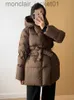 Women's Down Parkas 2023 hiver femmes doudoune Ultra léger chaud manteau décontracté femme doudoune avec ceinture grande taille à capuche courte Parka J230921