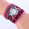 Armbanduhren 100 teile/los 918043 Leopard Print Wrap Around Leder Uhr Silber Fall Lange Gürtel Eleganz Armbanduhr Mode Kristall Quarz