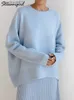 Suéteres femininos azul claro suéteres grandes para mulheres 2023 tendência branco solto suéter casual outono inverno quente grosso suéter de malha feminino jumper L230921