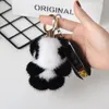 Plush Keychains High Quality Real Mink Fur Keychain Small Panda Women Bag Ornaments Pendant Plush Cute Bear Car Key chain Metal Ring Kids Gifts 230921