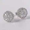 Boucles d'oreilles en or blanc massif 10k 14k 18k, Design classique, vrai diamant Def Vvs rond Moissanite à vis, Halo de 5.5mm, pour femmes