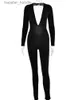 Kvinnors jumpsuits Rompers Sibybo lång ärm backless jumpsuits Sexig Deep V Skinny Rompers 2023 Autumn Winter Fashion Light Night Party Jumpsuit for Women L230921