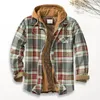 Herrenjacken Hoodie Jacket Plaid Print Kapuzen-Wintermantel mit Kordelflecken Taschen Dicke warme stilvolle mittlere Länge für Kälte