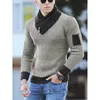 Männer Pullover Frühling Stilvolle Große Pullover Pullover Langarm Mode Schal Hoher Kragen Hübsche Patchwork Kleidung Mann